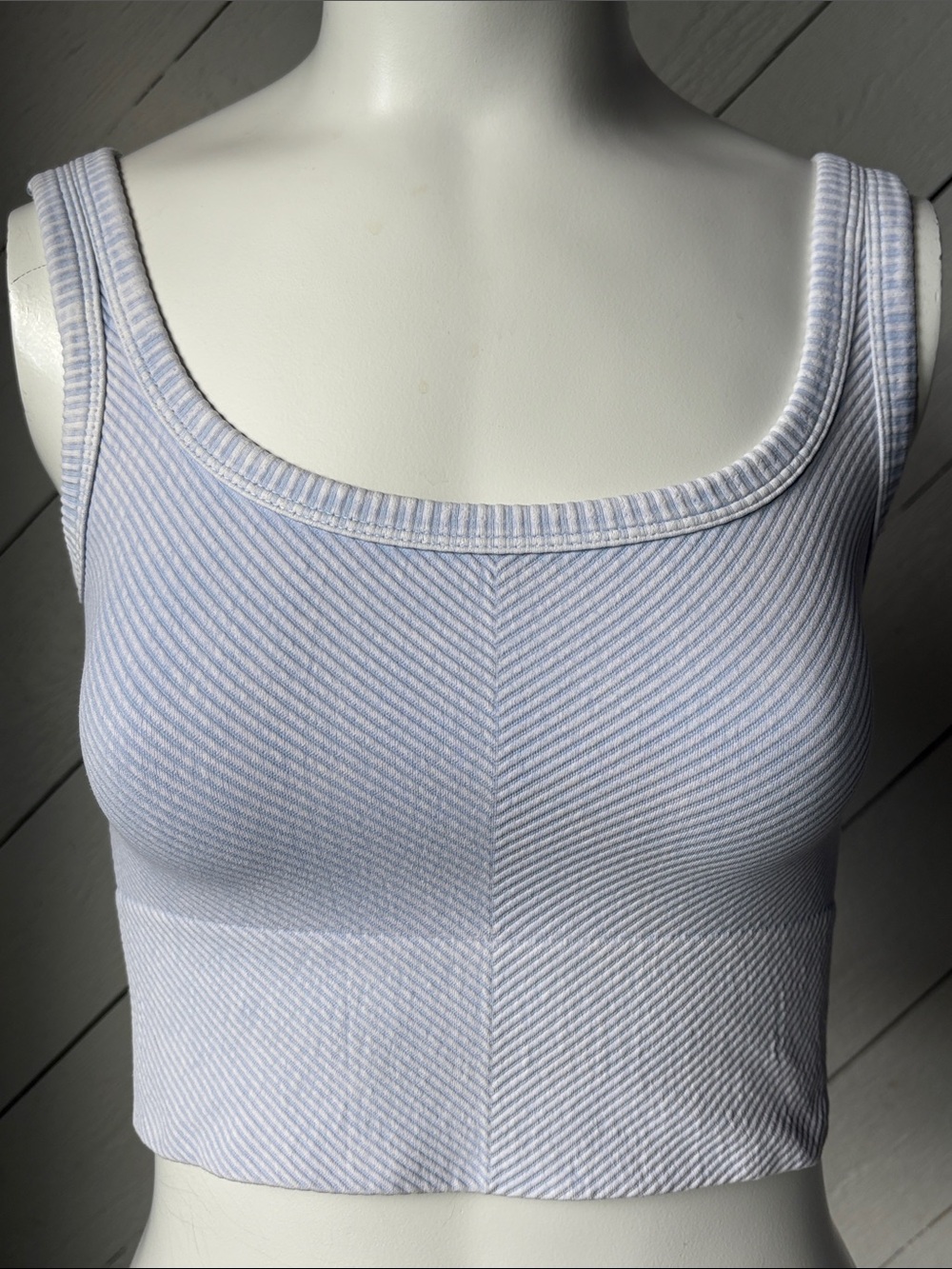 Nikibiki Light Blue & White Ribbed Stretchy Tank Cropped Top Women's One Size !
